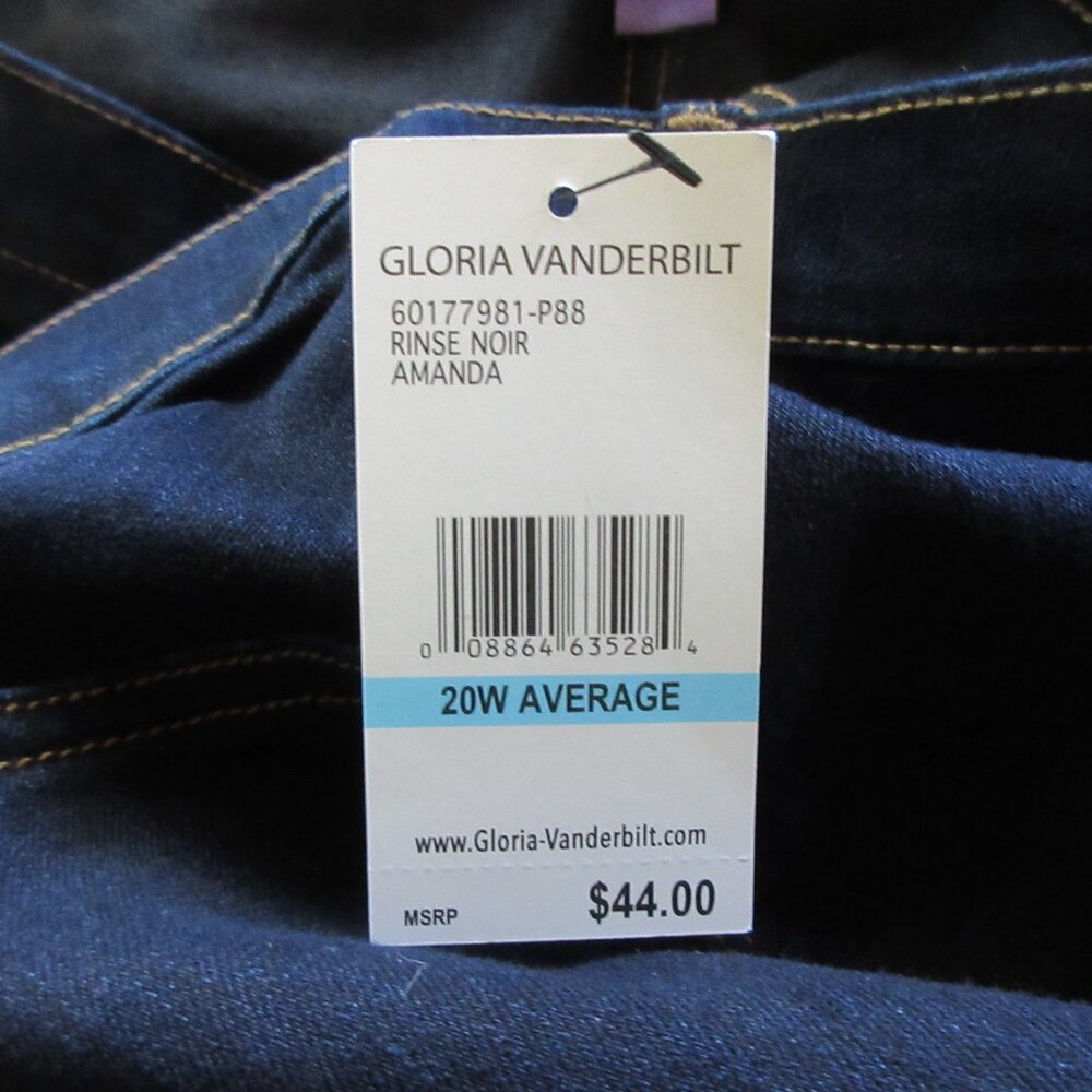 Gloria Vanderbilt Amanda- Tapered Leg Classic Rise Dark Denim Jeans Size 20W NWT - Picture 6 of 6